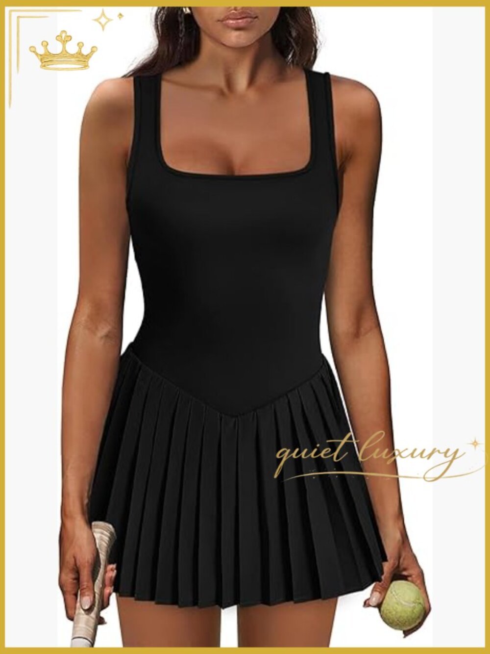 Sleeveless Athletic Dress with Built-in Shorts and Pockets for Tennis Golf